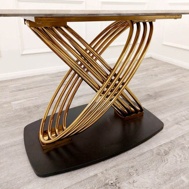 Orion Gold Dining Table 1.8M with Polar White Sintered Stone Top and Bold Black Base - UK Luxury Furniture